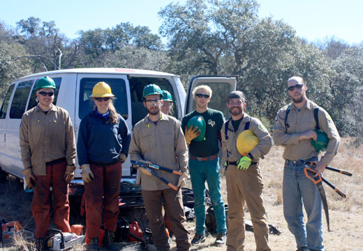 A Texas Conservation Crops crew prepares to conduct a selective brush clearing to improve wildlife habitat on the Shield Ranch.