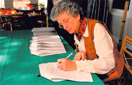 Patricia Shield Ayres signs a conservation easement agreement in 1998.